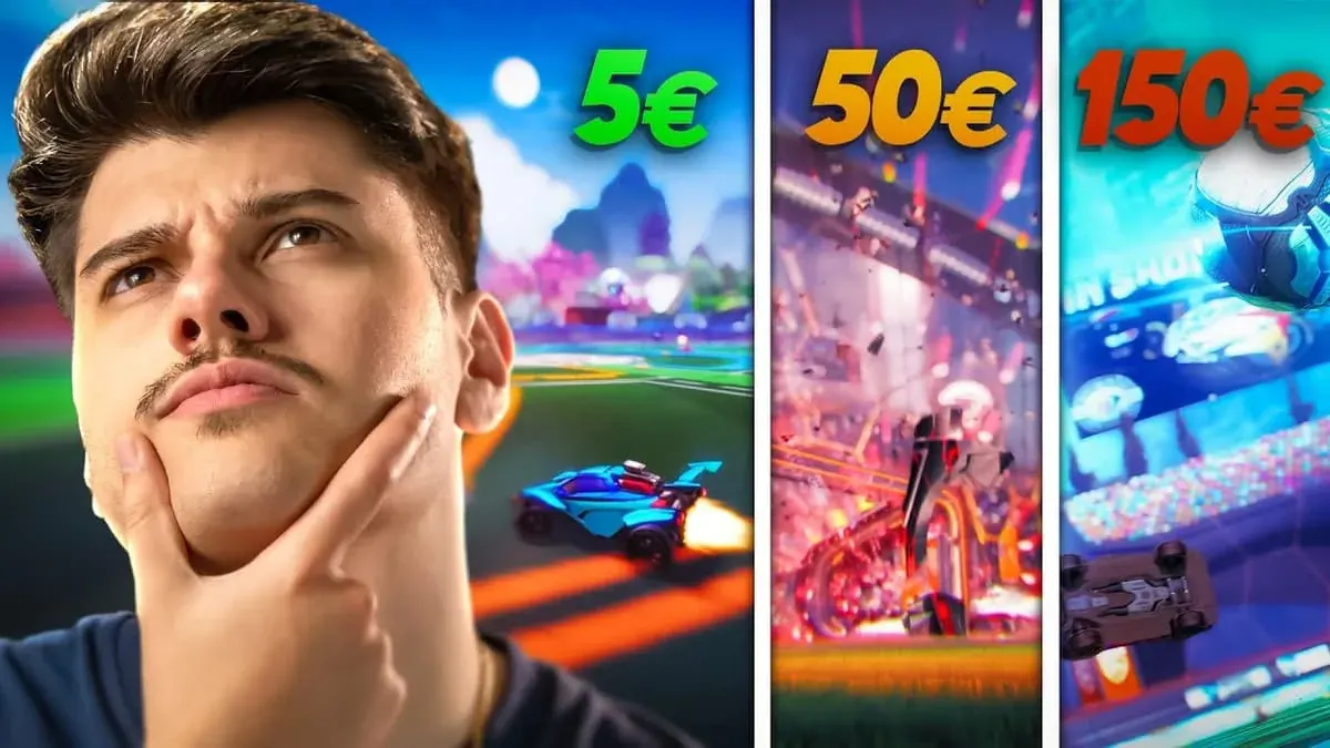 Portrait of a man with hand on chin over mobile game scenes with price text Portrait of a man with hand on chin over mobile game scenes with price text